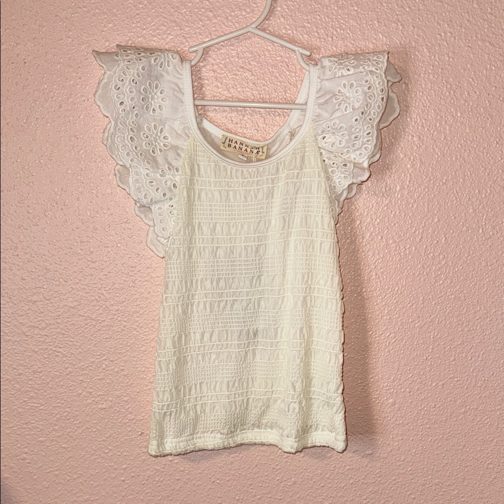 Hannah Banana White/Cream Eyelet Ruffle Blouse